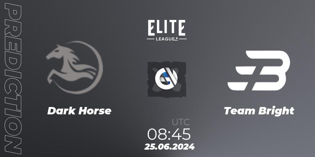 Dark Horse vs Team Bright: Betting TIp, Match Prediction. 25.06.2024 at 08:45. Dota 2, Elite League Season 2: China Closed Qualifier