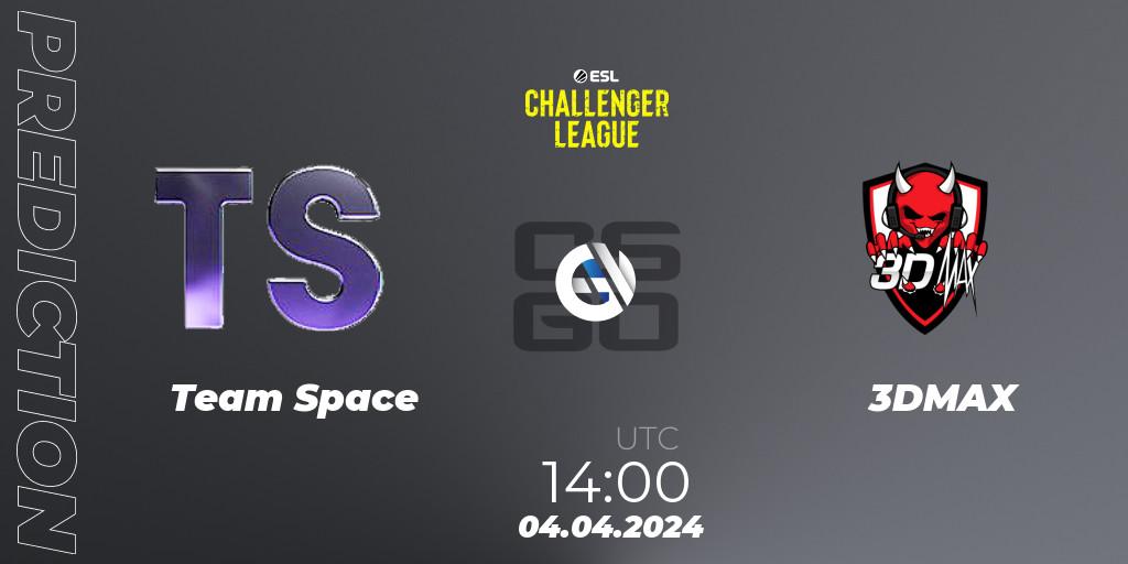 Team Space vs 3DMAX: Betting TIp, Match Prediction. 04.04.2024 at 14:00. Counter-Strike (CS2), ESL Challenger League Season 47: Europe