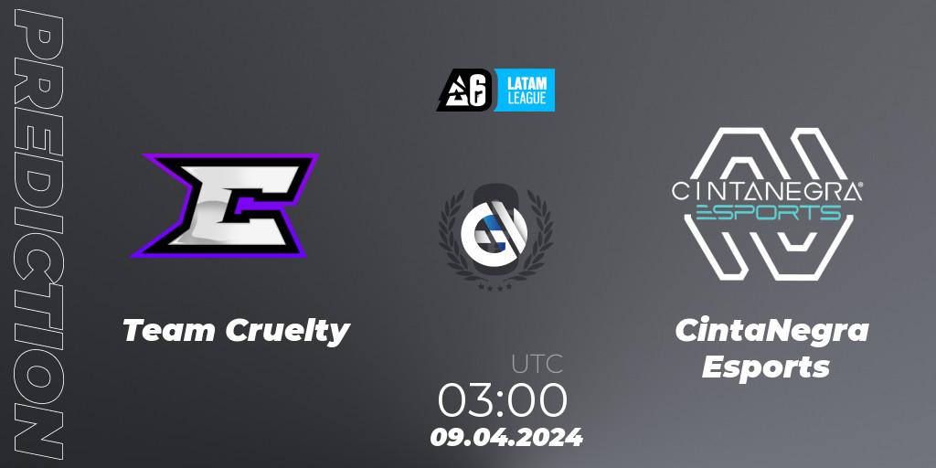 Team Cruelty vs CintaNegra Esports: Betting TIp, Match Prediction. 09.04.2024 at 03:00. Rainbow Six, LATAM League 2024 - Stage 1: LATAM North
