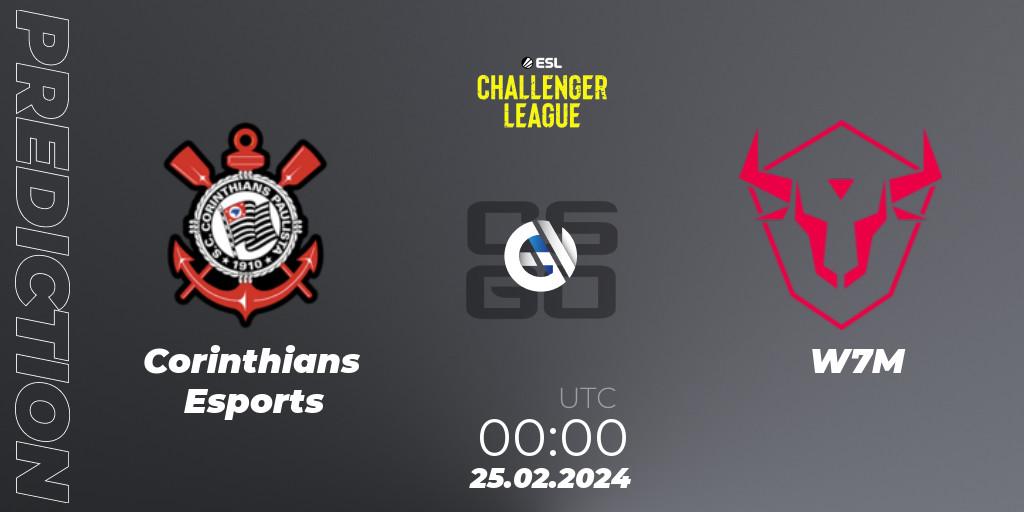 Corinthians Esports vs W7M: Betting TIp, Match Prediction. 25.02.2024 at 00:00. Counter-Strike (CS2), ESL Challenger League Season 47: South America
