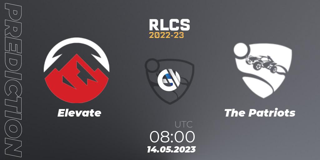 Elevate vs The Patriots: Betting TIp, Match Prediction. 14.05.2023 at 08:00. Rocket League, RLCS 2022-23 - Spring: Asia-Pacific Regional 1 - Spring Open