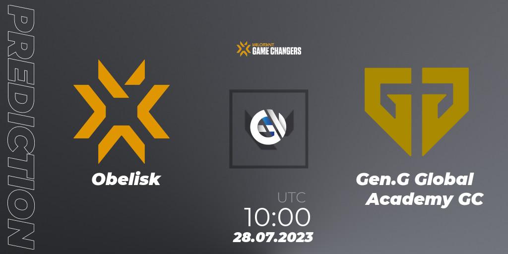 Obelisk vs Gen.G Global Academy GC: Betting TIp, Match Prediction. 28.07.2023 at 10:25. VALORANT, VCT 2023: Game Changers Korea Stage 1