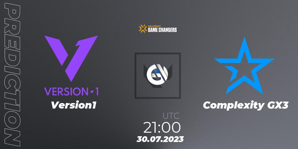 Version1 vs Complexity GX3: Betting TIp, Match Prediction. 30.07.2023 at 21:10. VALORANT, VCT 2023: Game Changers North America Series S2
