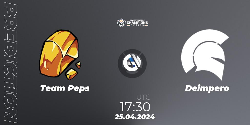 Team Peps vs Deimpero: Betting TIp, Match Prediction. 25.04.2024 at 17:30. Overwatch, Overwatch Champions Series 2024 - EMEA Stage 2 Main Event