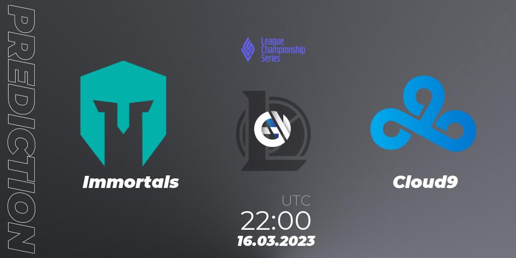 Immortals vs Cloud9: Betting TIp, Match Prediction. 17.03.2023 at 00:00. LoL, LCS Spring 2023 - Group Stage