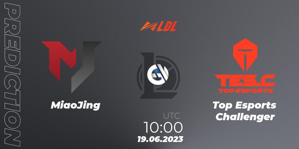 MiaoJing vs Top Esports Challenger: Betting TIp, Match Prediction. 19.06.2023 at 11:00. LoL, LDL 2023 - Regular Season - Stage 3
