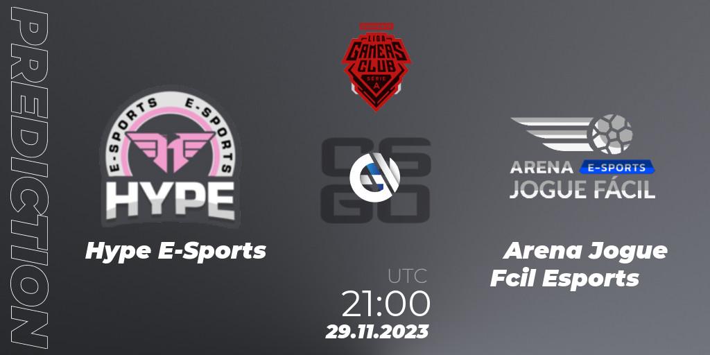 Hype E-Sports vs Arena Jogue Fácil Esports: Betting TIp, Match Prediction. 29.11.2023 at 21:00. Counter-Strike (CS2), Gamers Club Liga Série A: Esquenta