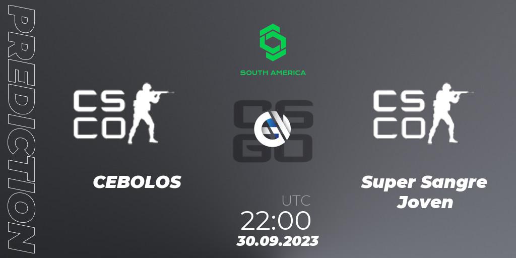 CEBOLOS vs Super Sangre Joven: Betting TIp, Match Prediction. 30.09.2023 at 22:00. Counter-Strike (CS2), CCT South America Series #12: Closed Qualifier