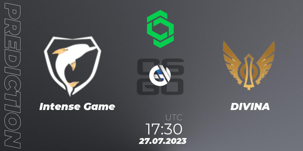 Intense Game vs DIVINA: Betting TIp, Match Prediction. 27.07.2023 at 17:30. Counter-Strike (CS2), CCT South America Series #9: Closed Qualifier