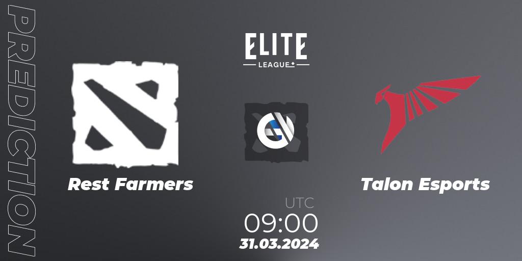 Rest Farmers vs Talon Esports: Betting TIp, Match Prediction. 31.03.2024 at 09:00. Dota 2, Elite League: Swiss Stage