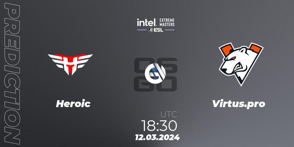 Heroic vs Virtus.pro: Betting TIp, Match Prediction. 12.03.2024 at 18:30. Counter-Strike (CS2), Intel Extreme Masters Dallas 2024: European Closed Qualifier