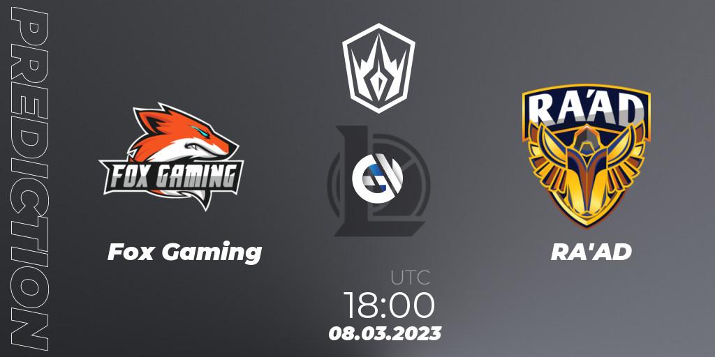 Fox Gaming vs RA'AD: Betting TIp, Match Prediction. 08.03.2023 at 18:00. LoL, Arabian League Spring 2023