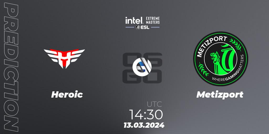 Heroic vs Metizport: Betting TIp, Match Prediction. 13.03.2024 at 14:30. Counter-Strike (CS2), Intel Extreme Masters Dallas 2024: European Closed Qualifier