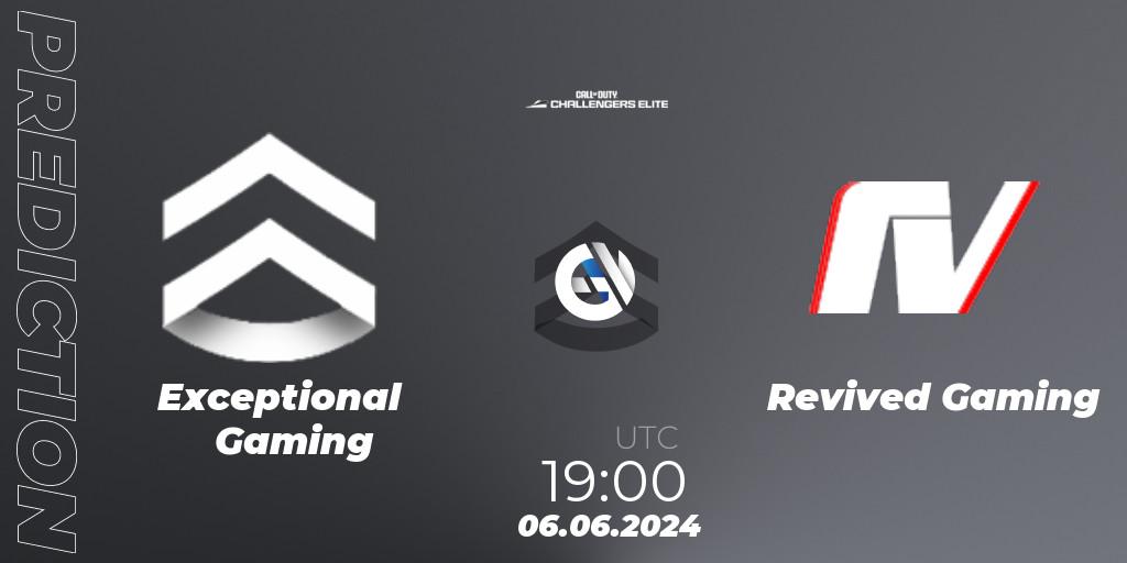 Exceptional Gaming vs Revived Gaming: Betting TIp, Match Prediction. 06.06.2024 at 18:00. Call of Duty, Call of Duty Challengers 2024 - Elite 3: EU