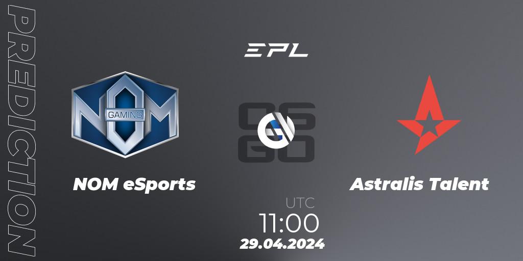 NOM eSports vs Astralis Talent: Betting TIp, Match Prediction. 29.04.2024 at 11:00. Counter-Strike (CS2), European Pro League Season 17: Division 2