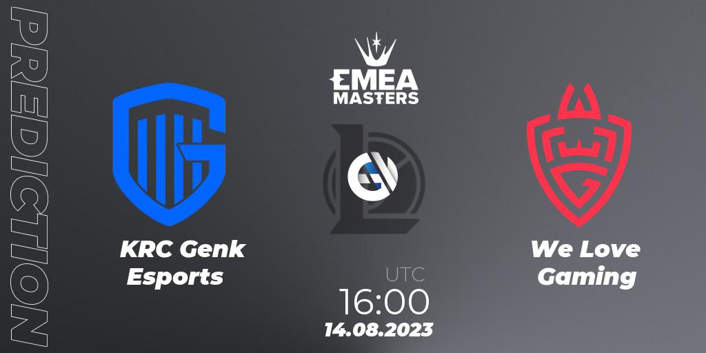 KRC Genk Esports vs We Love Gaming: Betting TIp, Match Prediction. 14.08.2023 at 16:15. LoL, EMEA Masters Summer 2023
