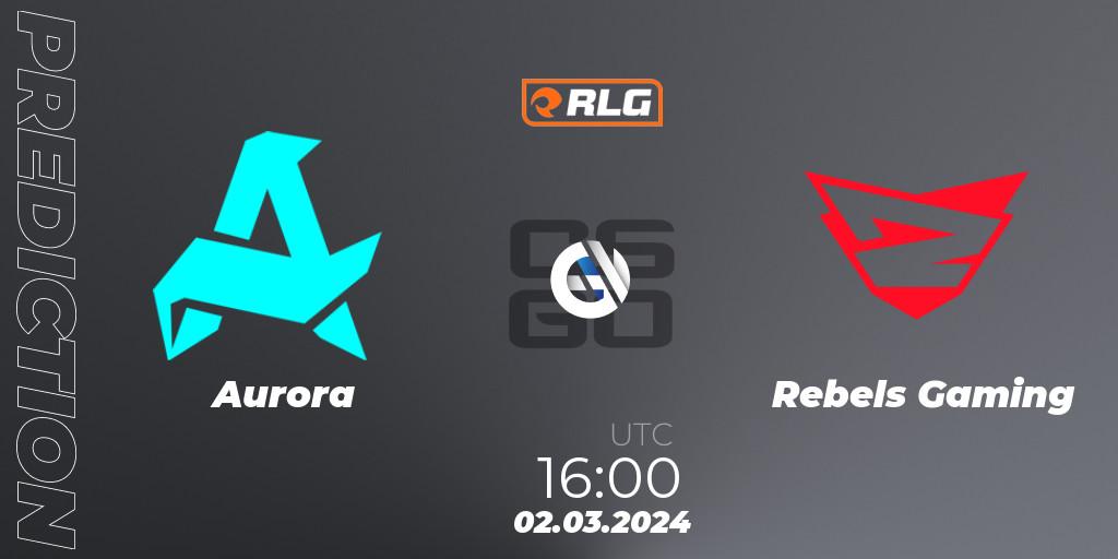 Aurora vs Rebels Gaming: Betting TIp, Match Prediction. 02.03.2024 at 16:00. Counter-Strike (CS2), RES European Series #1