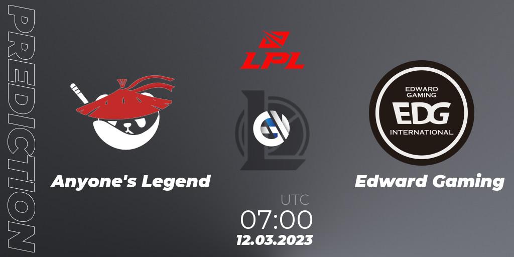Anyone's Legend vs Edward Gaming: Betting TIp, Match Prediction. 12.03.23. LoL, LPL Spring 2023 - Group Stage