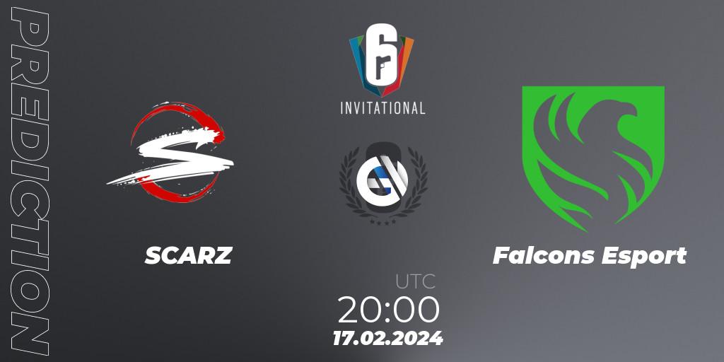 SCARZ vs Falcons Esport: Betting TIp, Match Prediction. 17.02.2024 at 20:00. Rainbow Six, Six Invitational 2024 - Group Stage