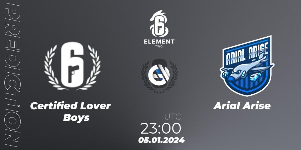 Certified Lover Boys vs Arial Arise: Betting TIp, Match Prediction. 05.01.2024 at 23:00. Rainbow Six, ELEMENT TWO