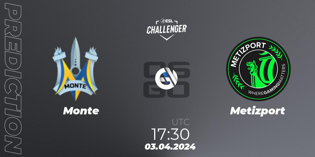 Monte vs Metizport: Betting TIp, Match Prediction. 03.04.2024 at 17:30. Counter-Strike (CS2), ESL Challenger #57: European Closed Qualifier