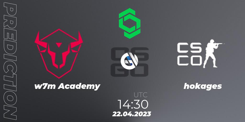 w7m Academy vs hokages: Betting TIp, Match Prediction. 22.04.2023 at 14:30. Counter-Strike (CS2), CCT South America Series #7: Closed Qualifier