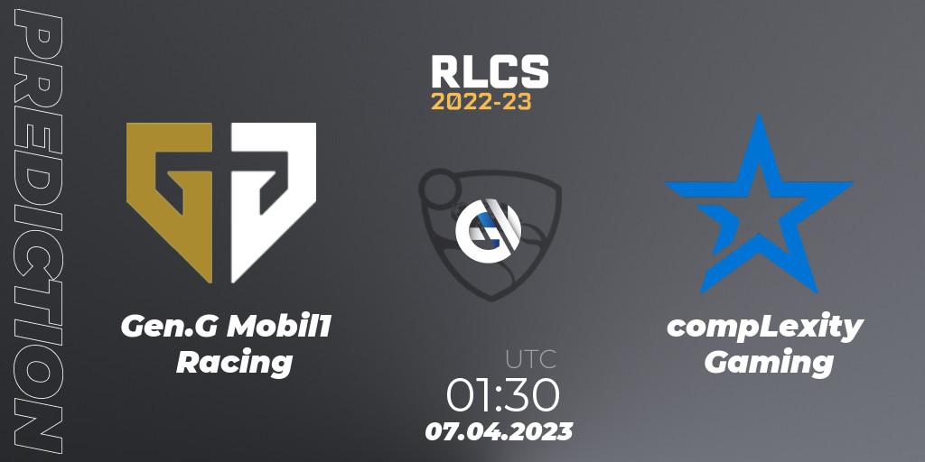 Gen.G Mobil1 Racing vs compLexity Gaming: Betting TIp, Match Prediction. 07.04.2023 at 00:05. Rocket League, RLCS 2022-23 - Winter Split Major