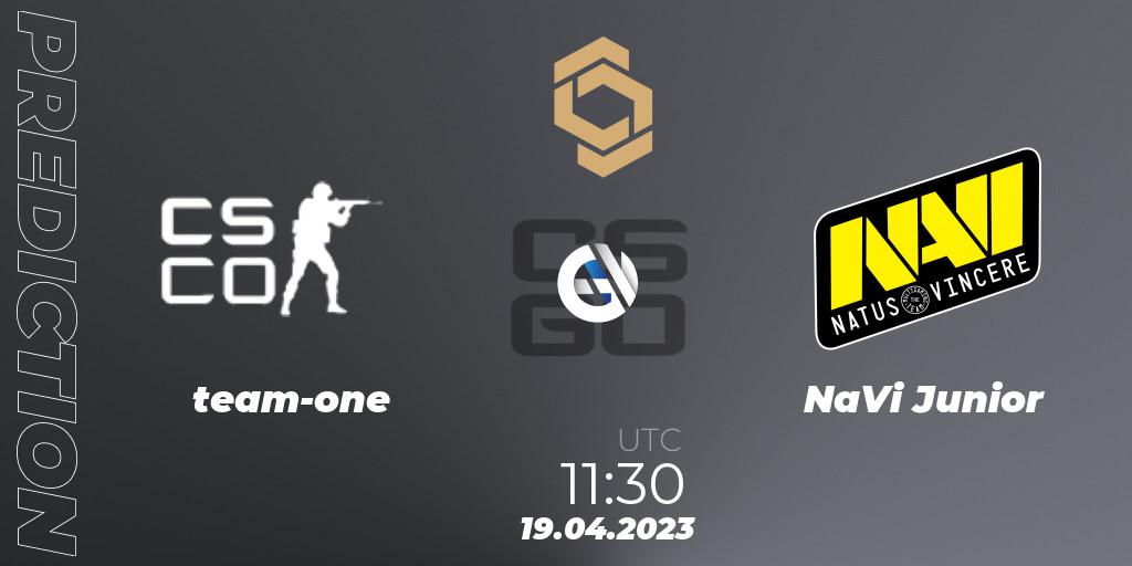 team-one vs NaVi Junior: Betting TIp, Match Prediction. 19.04.2023 at 11:30. Counter-Strike (CS2), CCT South Europe Series #4: Closed Qualifier