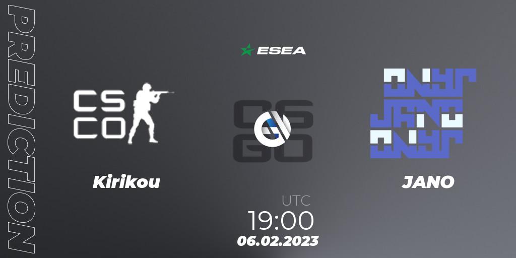Kirikou vs JANO: Betting TIp, Match Prediction. 22.02.2023 at 19:00. Counter-Strike (CS2), ESEA Season 44: Advanced Division - Europe