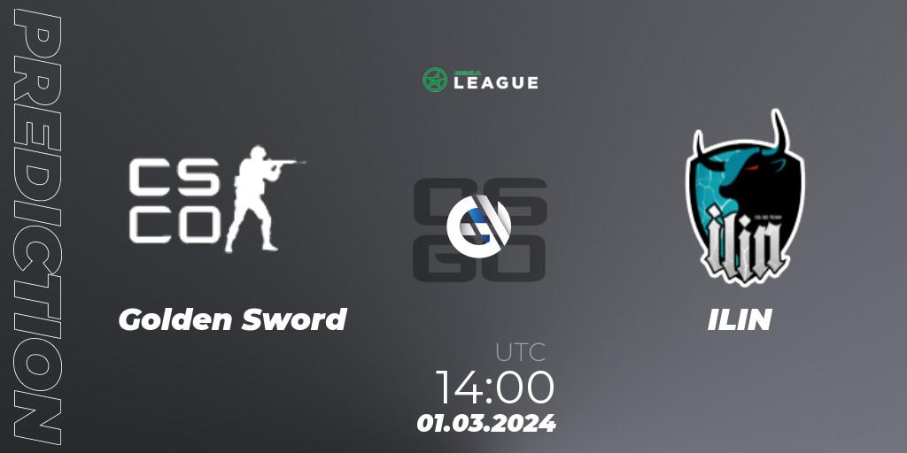 Golden Sword vs ILIN: Betting TIp, Match Prediction. 01.03.2024 at 14:00. Counter-Strike (CS2), ESEA Season 48: Advanced Division - Europe