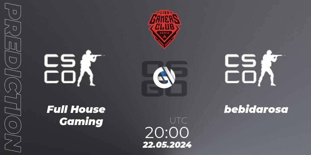 Full House Gaming vs bebidarosa: Betting TIp, Match Prediction. 22.05.2024 at 20:00. Counter-Strike (CS2), Gamers Club Liga Série A: May 2024