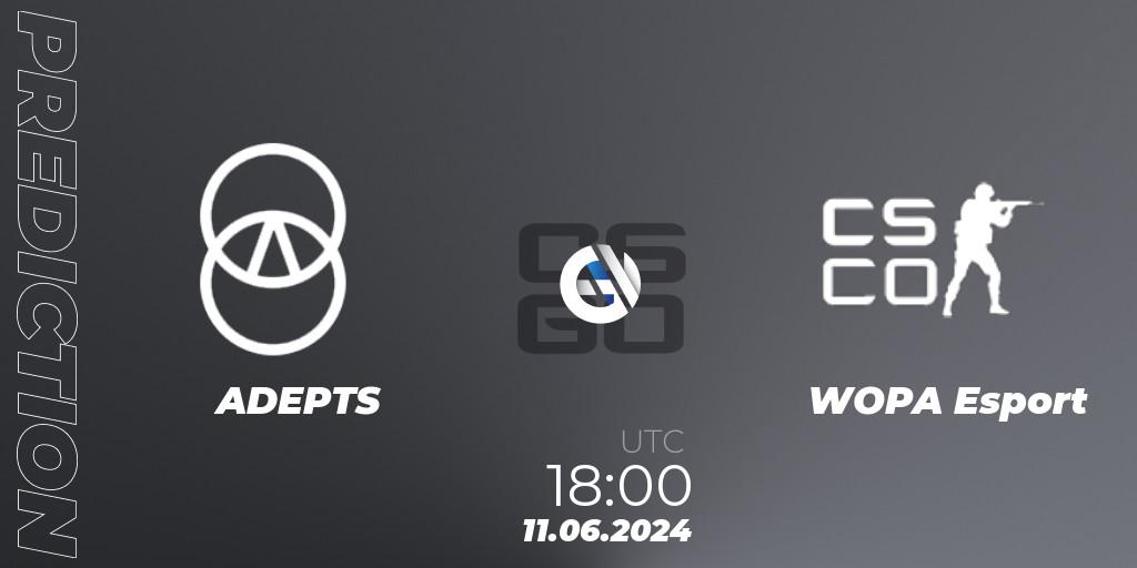 ADEPTS vs WOPA Esport: Betting TIp, Match Prediction. 11.06.2024 at 18:00. Counter-Strike (CS2), CCT Season 2 European Series #6 Play-In