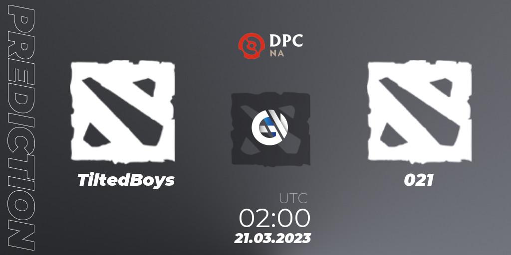 TiltedBoys vs 021: Betting TIp, Match Prediction. 20.03.2023 at 23:39. Dota 2, DPC 2023 Tour 2: NA Closed Qualifier