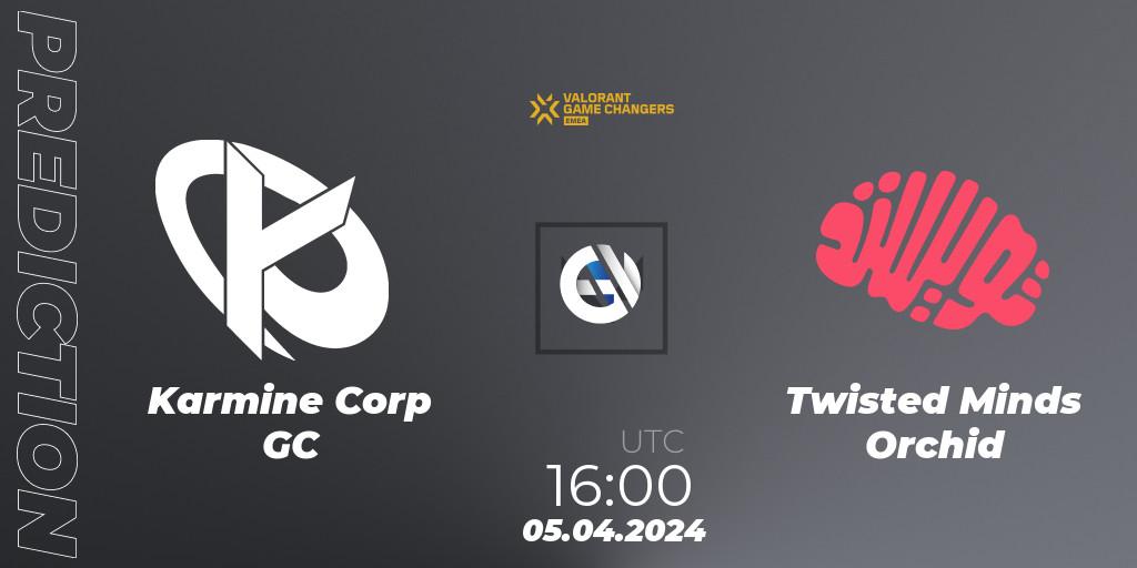 Karmine Corp GC vs Twisted Minds Orchid: Betting TIp, Match Prediction. 05.04.2024 at 16:00. VALORANT, VCT 2024: Game Changers EMEA Contenders Series 1