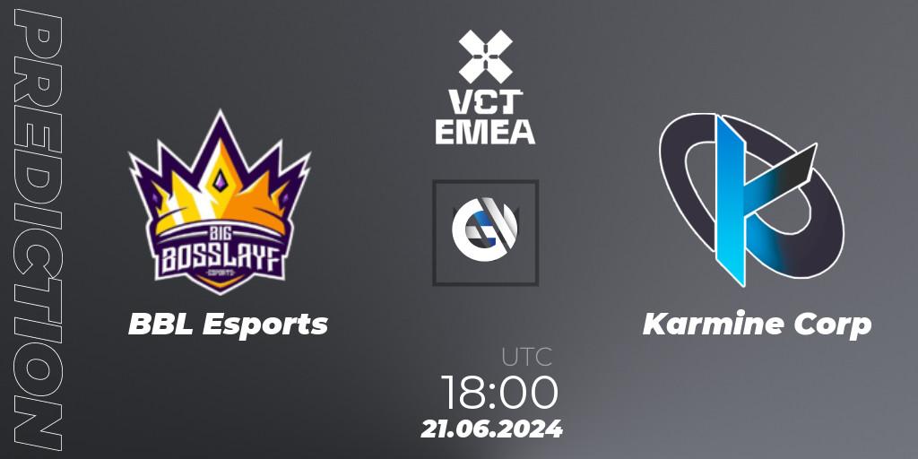 BBL Esports vs Karmine Corp: Betting TIp, Match Prediction. 21.06.2024 at 16:00. VALORANT, VALORANT Champions Tour 2024: EMEA League - Stage 2 - Group Stage