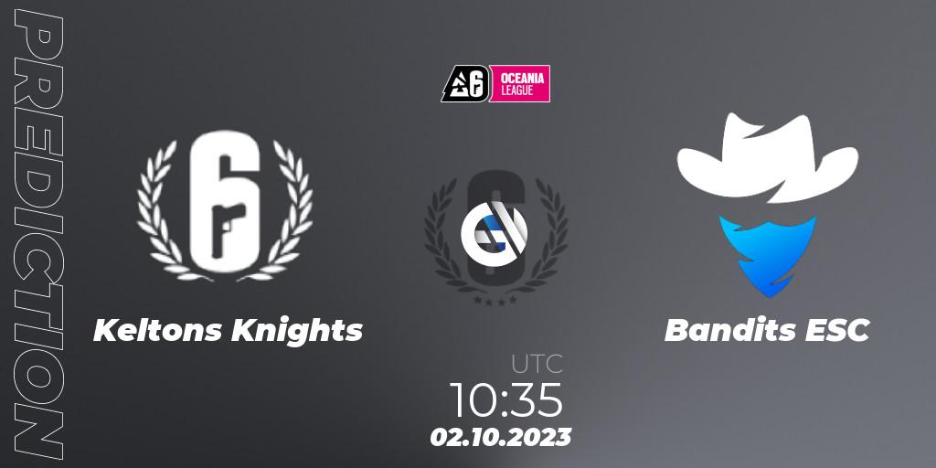 Keltons Knights vs Bandits ESC: Betting TIp, Match Prediction. 02.10.2023 at 09:35. Rainbow Six, Oceania League 2023 - Stage 2