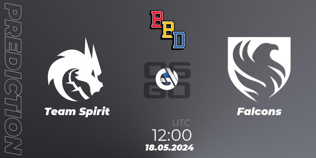 Team Spirit vs Falcons: Betting TIp, Match Prediction. 18.05.2024 at 12:00. Counter-Strike (CS2), BetBoom Dacha Belgrade 2024