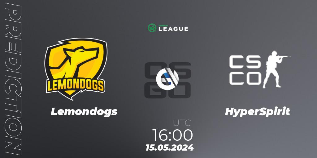 Lemondogs vs HyperSpirit: Betting TIp, Match Prediction. 15.05.2024 at 16:00. Counter-Strike (CS2), ESEA Season 49: Advanced Division - Europe