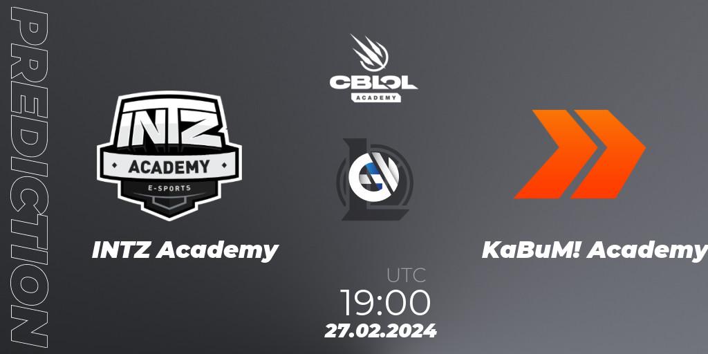 INTZ Academy vs KaBuM! Academy: Betting TIp, Match Prediction. 27.02.2024 at 19:00. LoL, CBLOL Academy Split 1 2024