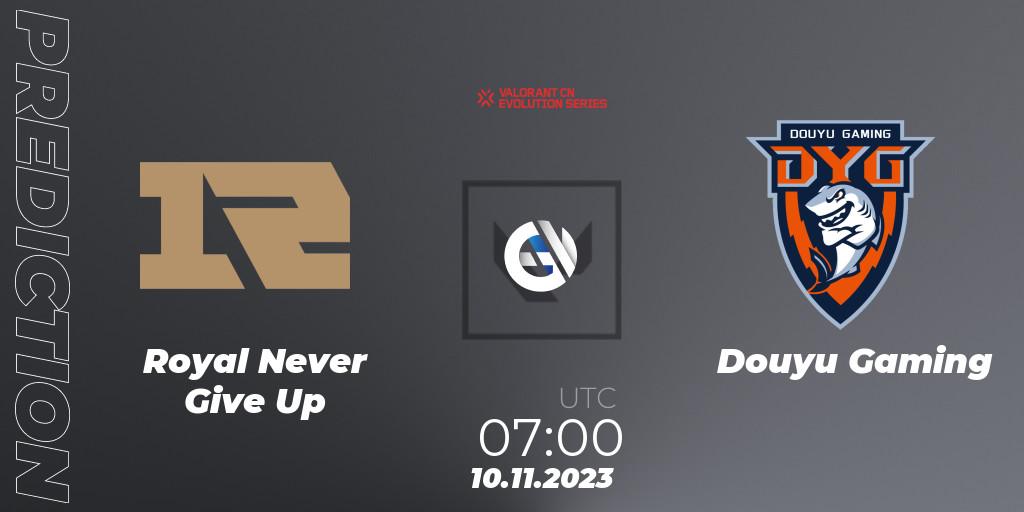 Royal Never Give Up vs Douyu Gaming: Betting TIp, Match Prediction. 10.11.23. VALORANT, VALORANT China Evolution Series Act 3: Heritability - Play-In