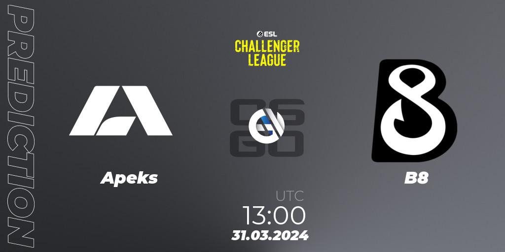 Apeks vs B8: Betting TIp, Match Prediction. 31.03.24. CS2 (CS:GO), ESL Challenger League Season 47: Europe
