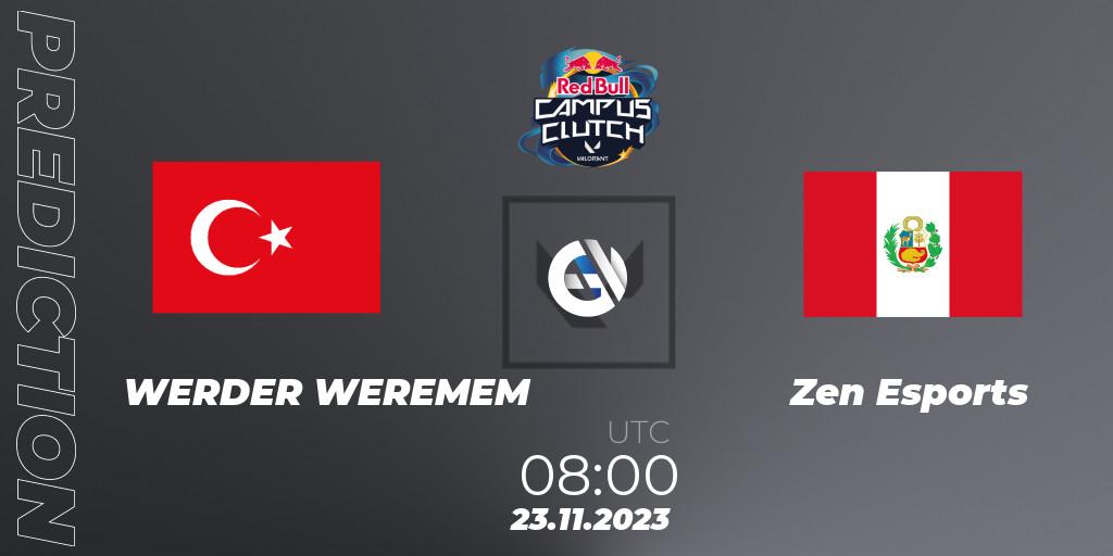 WERDER WEREMEM vs Zen Esports: Betting TIp, Match Prediction. 23.11.2023 at 09:00. VALORANT, Red Bull Campus Clutch 2023