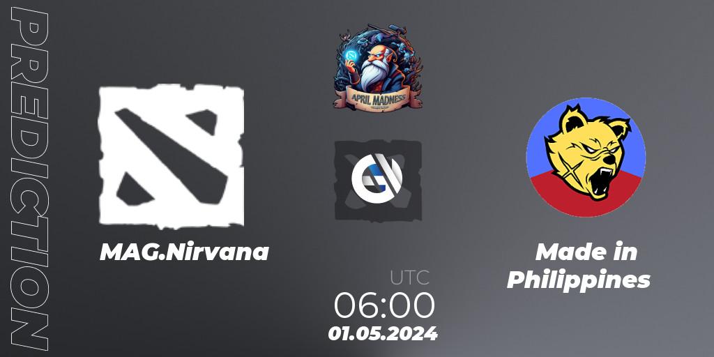 MAG.Nirvana vs Made in Philippines: Betting TIp, Match Prediction. 03.05.2024 at 07:20. Dota 2, April Madness: Dota 2 Championship