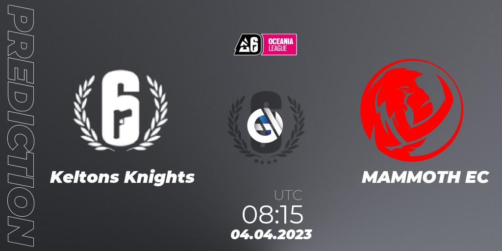 Keltons Knights vs MAMMOTH EC: Betting TIp, Match Prediction. 04.04.2023 at 08:15. Rainbow Six, Oceania League 2023 - Stage 1