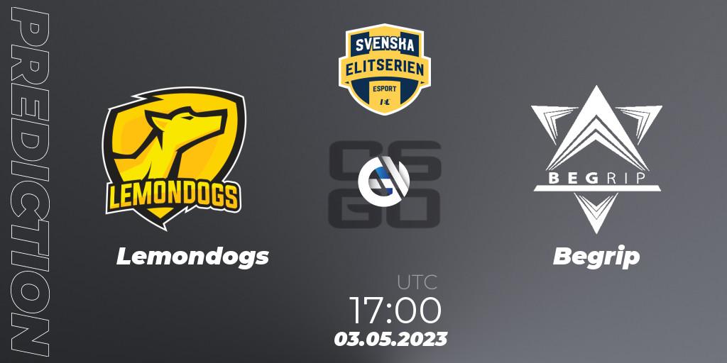 Lemondogs vs Begrip: Betting TIp, Match Prediction. 03.05.2023 at 17:00. Counter-Strike (CS2), Svenska Elitserien Spring 2023: Online Stage