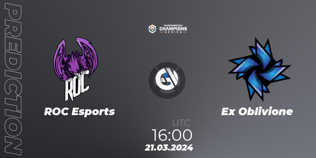 ROC Esports vs Ex Oblivione: Betting TIp, Match Prediction. 21.03.2024 at 16:30. Overwatch, Overwatch Champions Series 2024 - EMEA Stage 1 Main Event