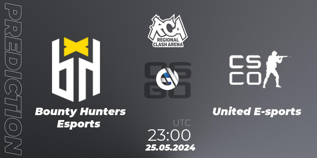 Bounty Hunters Esports vs United E-sports: Betting TIp, Match Prediction. 25.05.2024 at 23:00. Counter-Strike (CS2), Regional Clash Arena South America: Closed Qualifier