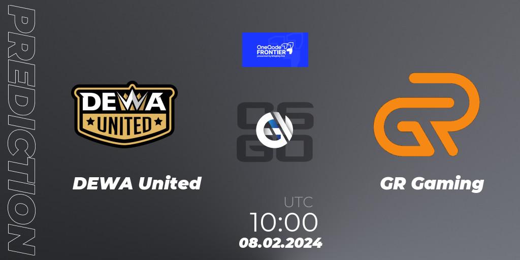 DEWA United vs GR Gaming: Betting TIp, Match Prediction. 08.02.2024 at 10:00. Counter-Strike (CS2), OneQode Frontier