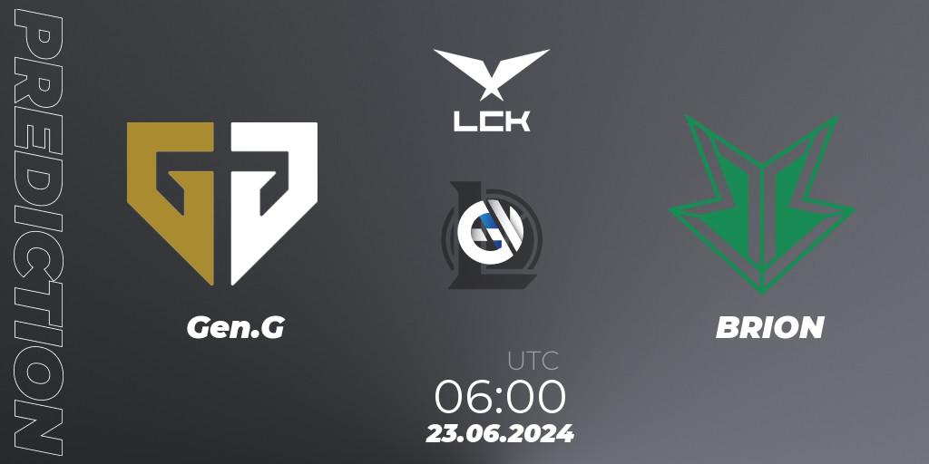 Gen.G vs BRION: Betting TIp, Match Prediction. 23.06.2024 at 06:00. LoL, LCK Summer 2024 Group Stage