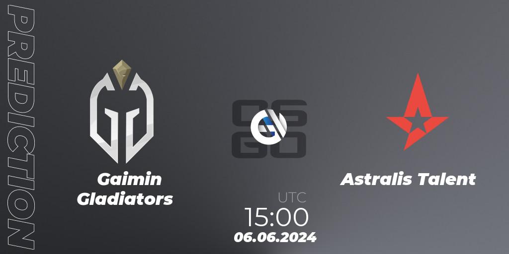 Gaimin Gladiators vs Astralis Talent: Betting TIp, Match Prediction. 06.06.2024 at 15:00. Counter-Strike (CS2), Regional Clash Arena Europe